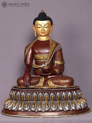 24" Shakyamuni Buddha in Bhumisparsha Copper Statue from Nepal