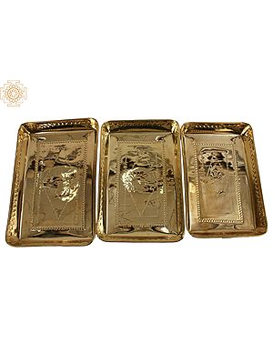 Brass Hand Made Serving Tray Set Of 3