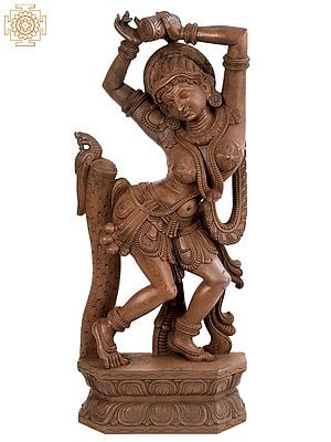 35" Large Wooden Apsara Statue
