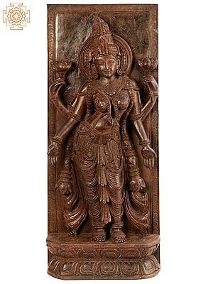 34" Large Wooden Standing Devi Lakshmi | Wall Panel