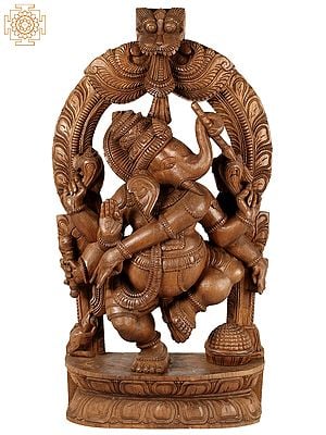 35" Large Wooden Six Armed Dancing Lord Ganesha