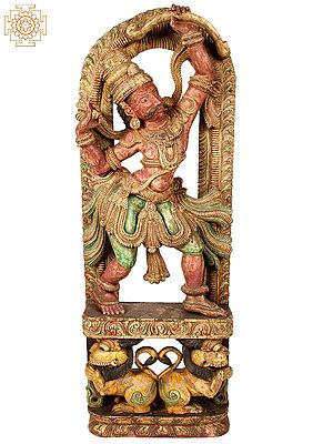 48" Large Wooden Bhagawan Shiva the Archer | Wall Panel