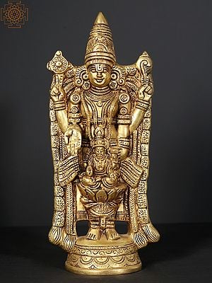 12" Lord Tirupati Balaji Brass Statue with Goddess Lakshmi