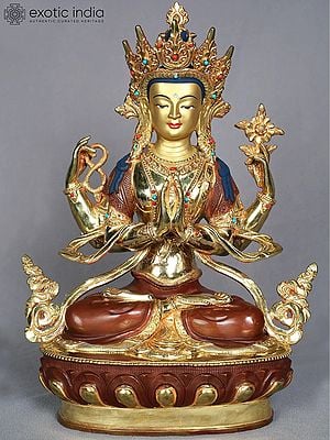 14" Chenrezig Avalokiteshvara Idol from Nepal | Tibetan Buddhist Deity Statue
