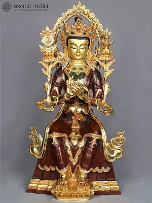 16" Maitreya Buddha Copper Figurine | Buddha Statue from Nepal