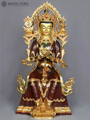 16" Maitreya Buddha Copper Figurine | Buddha Statue from Nepal