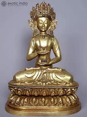 Superfine Chinese Deity Crowned Kṣitigarbha From Nepal | Copper Statue