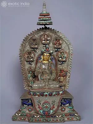 16'' Buddhist Deity Vajrasattva Idol with Stone Work from Nepal | Crystal with Silver