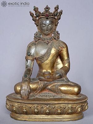 11'' Deity Crowned Shakyamuni (Medicine Buddha) | Crystal and Copper
