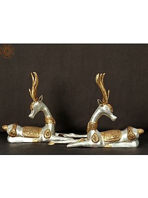 11'' Seated Reindeer (Set of 2) | Brass Statue