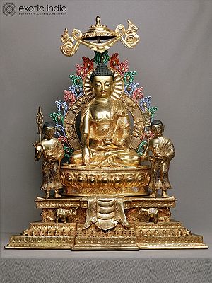 25" Buddha Seated on Ornament Throne From Nepal