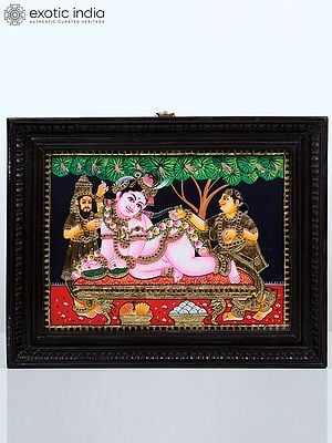 Maiya Yashoda with Bal Krishna Tanjore Painting | Traditional Colors With 24K Gold | Teakwood Frame | Handmade