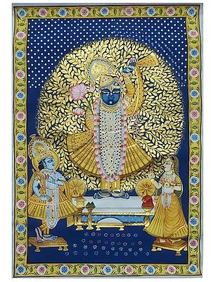 Radha krishna With Shrinathji In Background | Pichwai Art | Painting by Jagriti Singh