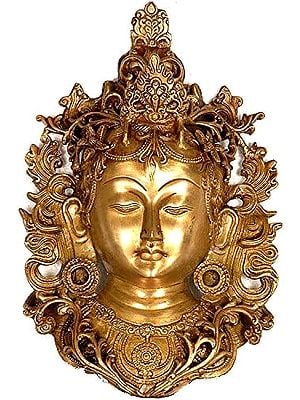 11" (Tibetan Buddhist Deity) Goddess Tara Wall Hanging Mask In Brass | Handmade | Made In India