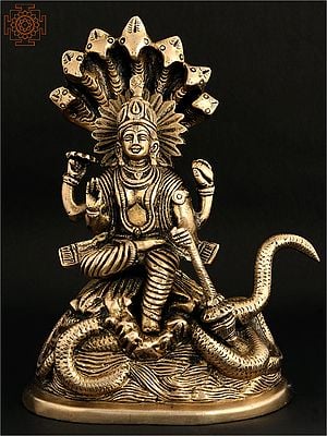 Brass Lord Vishnu Idol Sitting on Sheshnag