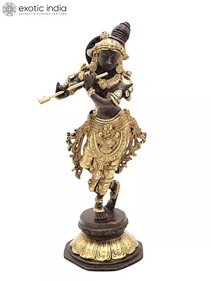 9" Lord Krishna Playing on Flute | Handmade | Brass Statue | Made In India