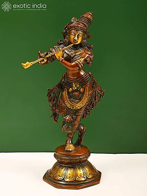 9" Lord Krishna Playing on Flute | Handmade | Brass Statue | Made In India
