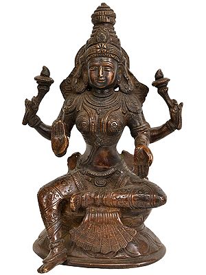 7" Four-Armed Lakshmi in Abhaya-Mudra In Brass