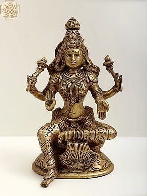 7" Four-Armed Lakshmi in Abhaya-Mudra In Brass