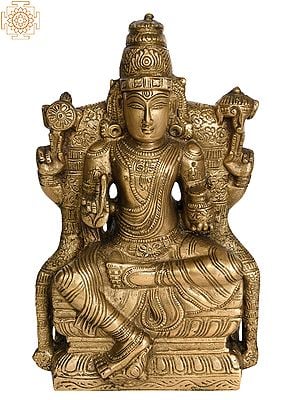 9" Brass Lord Vishnu Idol as Dhanvantari Seated in Lalitasana