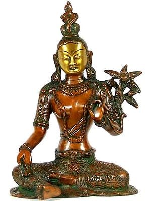 10" Tibetan Buddhist Savior Goddess Green Tara In Brass