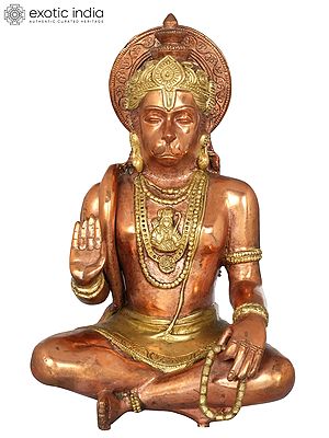11" Blessing Hanuman Brass Statue | Hindu God Figurine