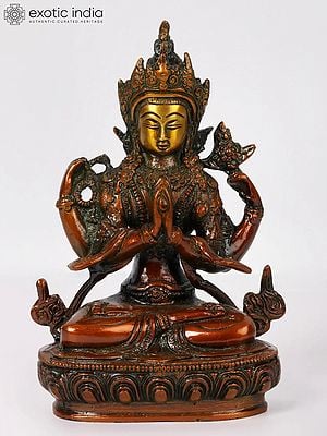 8" Tibetan Buddhist Deity Chenrezig Brass Sculpture