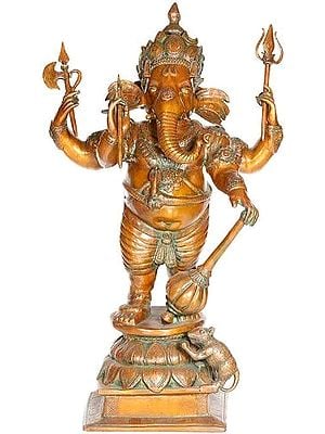 31" Yuddha Ganesha In Brass | Handmade | Made In India