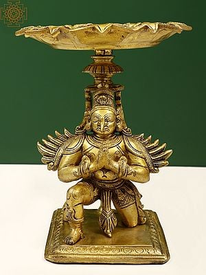 6" Small Puja Lamp of Humble Garuda with Pointed Beak In Brass