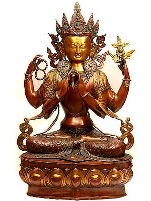 30" Large Size Chenrezig (Shadakshari Avalokiteshvara Tibetan Buddhist Deity) In Brass