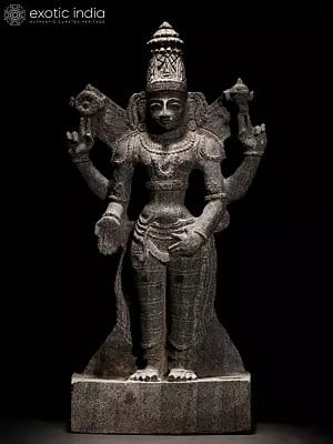 21" Lord Venkateshwara (Tirupati Balaji) Hard Granite Stone Statue