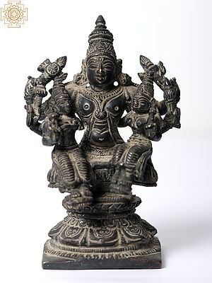 4" Small Lord Vishnu with Shridevi and Bhudevi | Brass Statue