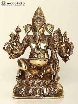 9" Sitting Ten Armed Siddhi Ganapati | Brass Statue
