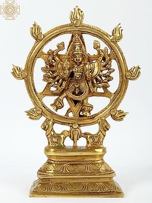 9" Brass Sudarshana Vishnu with Narasimha On Reverse