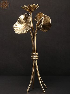11'' Brass Plant with Flowers and Buds | Showpiece for table Decor