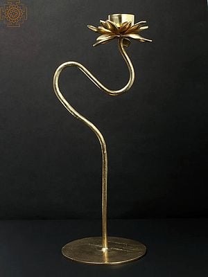 17" Brass Lotus Design Candle Holder with Stand