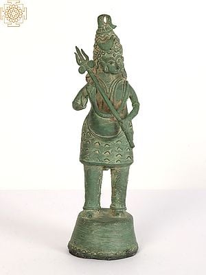 12" Tribal Lord Shiva Brass Statue Standing on Pedestal