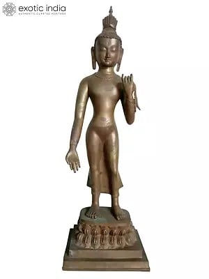 26" Standing Maitreya Buddha - The Future Buddha | Copper Statue From Nepal