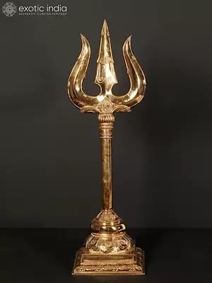 24" Bronze Lord Shiva's Trishul | Trident With Stand