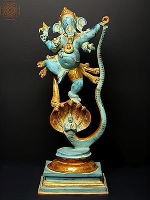 27" Fine Quality Single-Tusked Lord Ganesha on Seven-Hooded Serpent