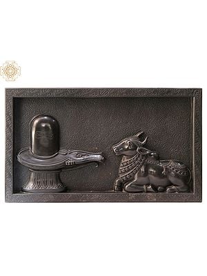 50" Engraved Shiva Linga and Nandi on Black Marble