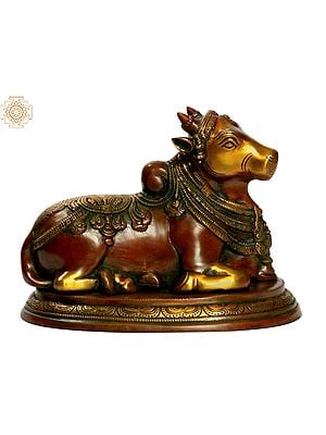 8" Nandi, The Shiva’s Mount and One of His Ganas In Brass