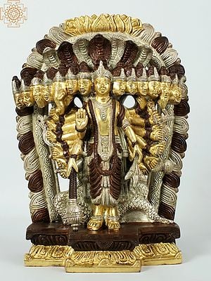 11" Lord Vishnu in His Cosmic Magnification In Brass | Handmade | Made In India