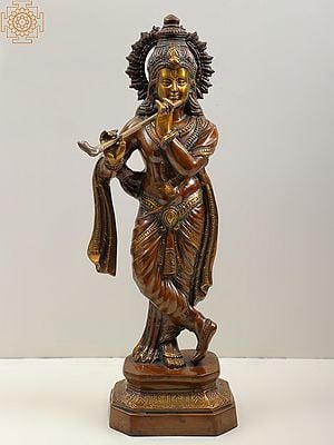 25" Fluting Krishna Brass Sculpture | Handmade | Made in India