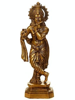 25" Fluting Krishna Brass Sculpture | Handmade | Made in India