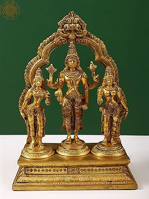 10" Lord Vishnu with Shridevi and Bhudevi in Brass | Handcrafted In India