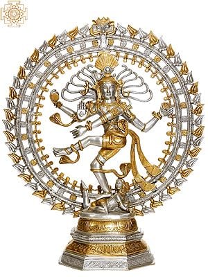 30" Large Size Nataraja in Silver and Golden Hue In Brass