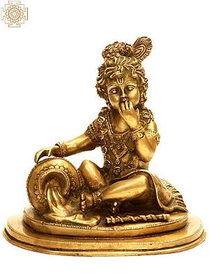 8" Butter Thief Baby Krishna Statue in Brass