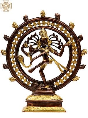 7" Nataraja Statue in Gold and Brown Hues in Brass
