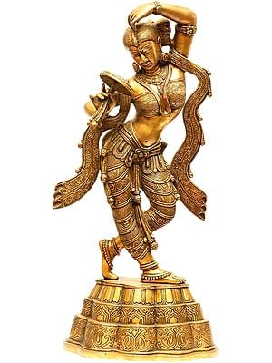 24" The Apsara Applying Vermillion (A Sculpture Inspired by Khajuraho) In Brass